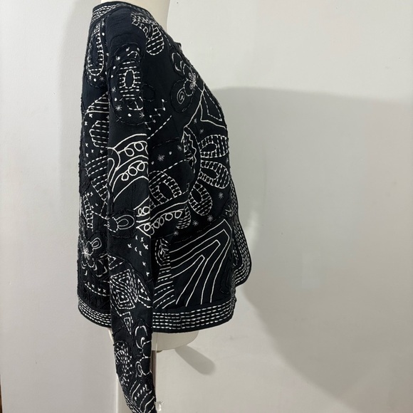 Casual Studio Embroidered Jacket Womens Sz L Black White 100% Cotton Boho Spring - Picture 3 of 13